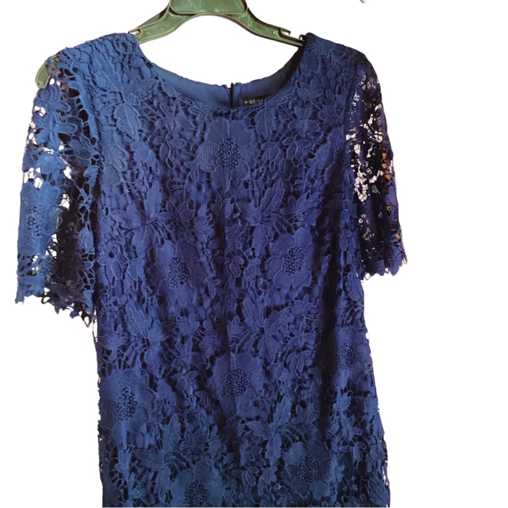 Madison Leigh Navy Blue Crochet Lace Dress Size 16 Short Sleeve Elegant Party